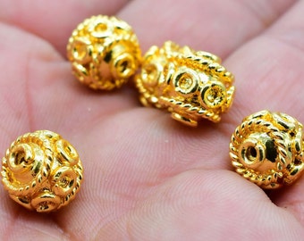 10mm Round Bali Bead Real Gold Plated Bead Solid Copper Bead Spacer Bead