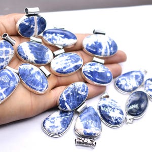 25 Pieces Trendy Sodalite Gemstone 925 Sterling Silver Plated 50 PCs Handmade Pendants Lot Sodalite Pendant 925 Sterling Gemstone Pendant