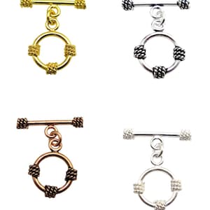 17X24mm Bali Toggle Clasp, Hook Clasp Oxidized Silver Plated, Oxidized Copper Plated, 18k Gold Plated Eye Clasp (3 Sets).