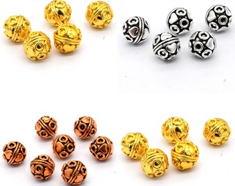 11mm Round Bali Bead Oxidized Silver Plated, Oxidized Copper, And 18k Gold Plated Bead Solid Copper Bead (3 Pieces ).