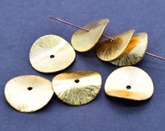20mm Wavy Disc, Brushed Potato Chips, Real Gold Plated Bead Solid Copper Bead  Spacer Bead Curved Gold Bead ( 6 Pieces )