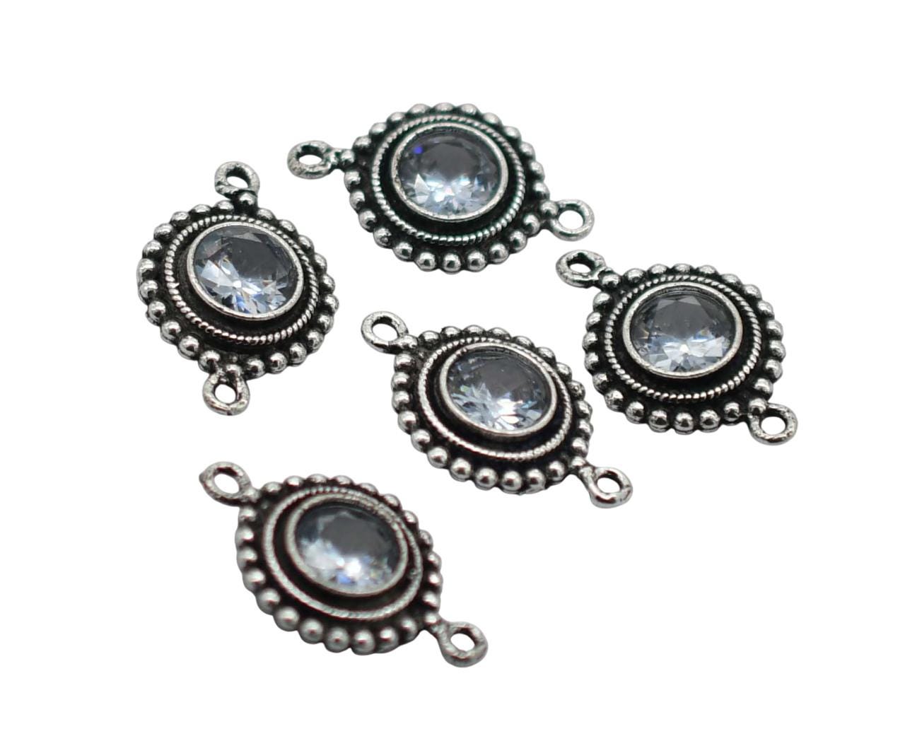 24x16mm White Quartz Gemstone Connector Antique Silver Plated, Mix