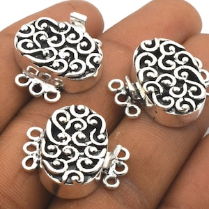 22X24X7mm Multi Strand Filigree Bali Box Clasp Three Strand Oxidized Silver Plated Necklace Making, Jewellery Making Clasp (1 Pc)