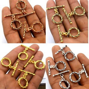 18X29mm Bali Toggle Clasp, Hook Clasp Oxidized Silver Plated, Oxidized Copper And Gold Plated, 18k Gold Plated Eye Clasp (3 Sets).