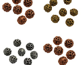 9mm Bali Bead Oxidized Silver Plated, Oxidized Copper, Oxidized Gold Plated Jewelry Making Beads (5 Pcs).