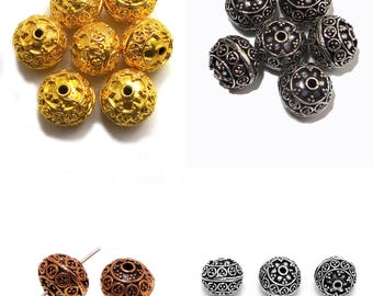 11mm Round Bali Bead Oxidized Silver Plated, Oxidized Copper, 18k Gold Plated Jewelry Making Beads ( 4 Pc).