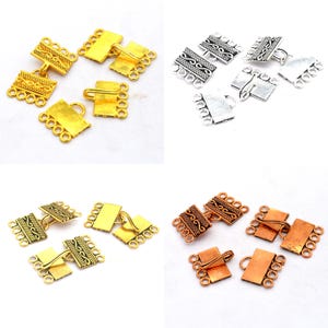 40X22mm Multi Stand Bali Toggle Clasp Four Strand Oxidized Silver Plated, Oxidized Copper, Oxidized Gold Plated,18k Gold Plated  ( 1 Set)