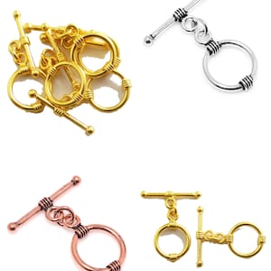 26X15mm Bali Toggle Clasp, Hook Clasp Oxidized Silver Plated, Oxidized Copper Plated, 18k Gold Plated Eye Clasp (3 Sets).
