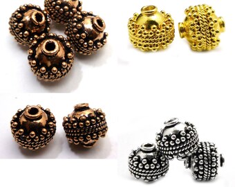 15mm Round Bali Bead Oxidized Silver Plated, Oxidized Copper, Oxidized Gold, 18k Gold Plated Jewelry Making Beads ( 2 Pcs).