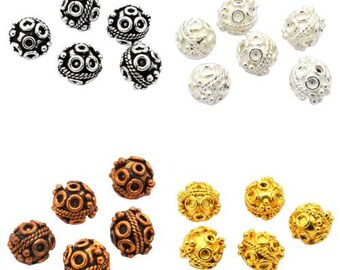 12mm Round Bali Bead Oxidized Silver, Oxidized Brass, Oxidized Copper, 18k Gold Plated Jewelry Making Beads (3 Pieces )
