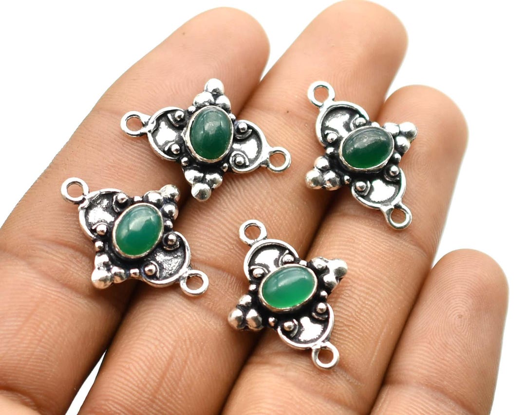 アクセサリー GAGAN green onyx nc 27x20mm Green Onyx Gemstone Connector Antique Silver Plated, Mix