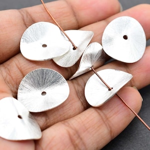 20mm Wavy Disc, Brushed Potato Chips, Real Silver Plated Bead Solid Copper Bead  Spacer Bead  ( 6 Pieces )