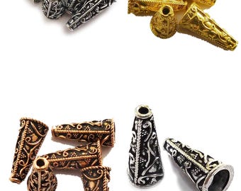 21 x 10 mm bali-kegelkapje, eindkraalkapje geoxideerd koper, geoxideerd verzilverd, 18k verguld (3 stuks)