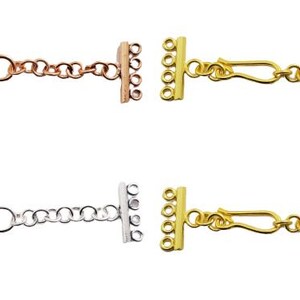 Chiusura a levetta multi-supporto con prolunga da 84 x 25 mm, 4 fili, placcata in argento ossidato, rame ossidato, placcata in oro 18k (1 set)