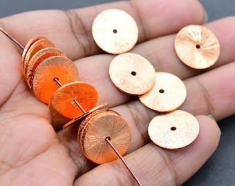 14mm Flat disc spacer, Copper heishi beads, brushed spacer beads for jewelry making disk spacers, heishi spacers