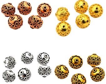 14mm Round Bali Bead Oxidized Silver, Oxidized Brass, Oxidized Copper, Oxidized Gold And 18k Gold Plated Bead (2 Pieces )