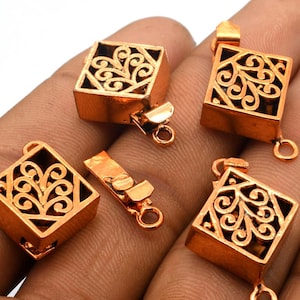 28X19X7mm Rhombus Bali Box Clasp One Strand Oxidized Copper Jewellery Making, Bracelet Making,  Necklace Making Filigree Box  Clasp (1 Pc)