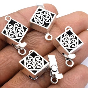 28X19X7mm Rhombus Bali Box Clasp One Strand Oxidized Silver Plated Jewellery Making, Bracelet Making,  Necklace Making Eye Clasp (1 Pc)