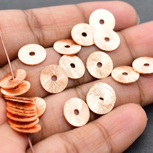10mm Flat disc spacer, Copper heishi beads, brushed spacer beads for jewelry making disk spacers, heishi spacers ( 20 Pieces)