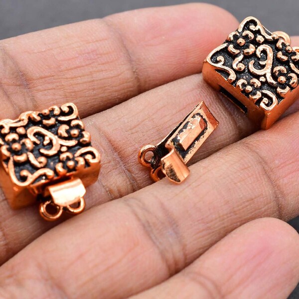 20x15x6mm Multi Strand Square Bali Box Clasp 2 Strand Oxidized Copper for Jewelry and Bracelet making Necklace fastener