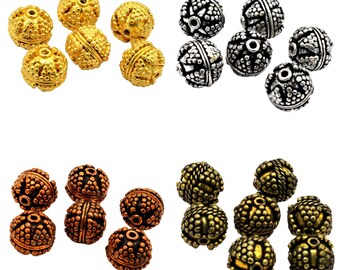 12mm Round Bali Bead Oxidized Silver, Sterling Silver, Oxidized Brass, Oxidized Copper And 18k Gold Plated Bead (2 Pieces ).