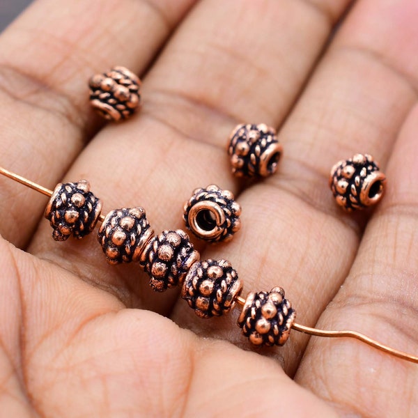7mm Spacer Bead Oxidized Copper Bead Solid Copper Bead Donut Bead Dotted Bead Drum Bead Barrel Bead (14 Pieces )