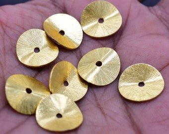 28mm Wavy Disc, Brushed Potato Chips, Real Gold Plated Bead Solid Copper Bead  Spacer Bead Curved Gold Bead ( 3 Pieces )