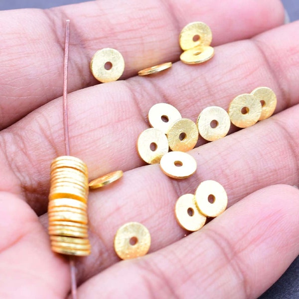 4mm Flat Disc Spacer, 18kGold Plated Heishi Beads, Brushed Spacer Beads Jewellery Making Matte Disk Spacers, (120 Pcs)