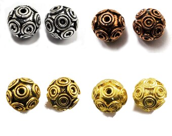14mm Bali Bead Oxidized Silver Plated, Oxidized Copper, Oxidized Gold Plated,18k Gold Plated Jewelry Making Beads (2 Pcs).