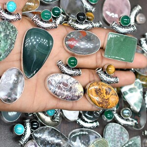 Multi Gemstone Pendants Mix Lot ,Mix Lot Sizes Gemstone Pendant, Natural Gemstone Pendant, Silver Jewelry Pendants Mix Lot.