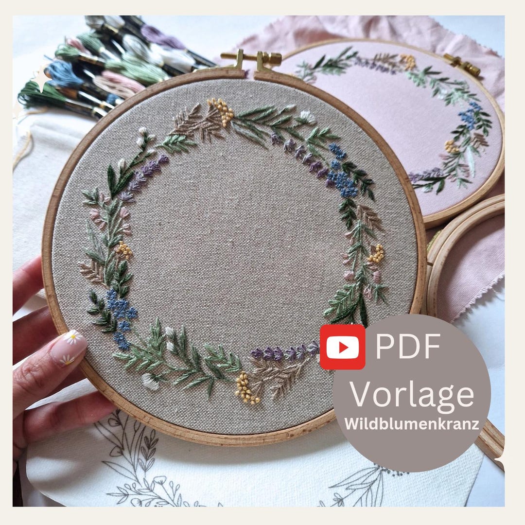 Embroidery Pattern PDF Wildflower Wreath, Flower Wreath, Digital ...