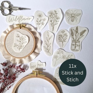 Stick and Stitch Bee Flower, embroidery sticker flower, modern embroidery, sticker embroidery, flower embroidery water-soluble, embroidery set bee, flower