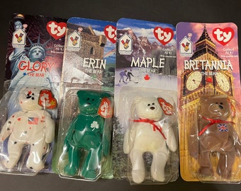 McDonald's TY Teenie Beanie Babies International FULL Set of 4 1999 Britannia Erin Glory Maple Ty Beanie Babies Collection