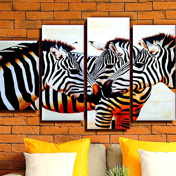 Zebra Original Painting on Canvas, Multi Panel Zebra Herd Painting, Hand Painted Canvas Art For Home Decor, Wall Portrait, African Wall Art