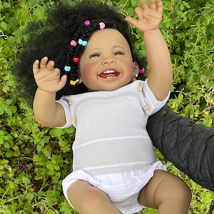 Reborn Baby Girl Toddler Doll Serafina With Realistic Rooted Hair, Dark Skin, 1.5kgs, 3.3lbs, 56cms, Soft Vinyl, Cloth Body, Birthday Gift