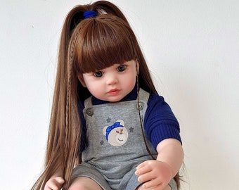 Muñeca renacida realista de 24 pulgadas, extremidades de silicona suave, cuerpo de tela, muñecas realistas para niñas pequeñas, regalo de cumpleaños, regalo para niñas listo para enviar