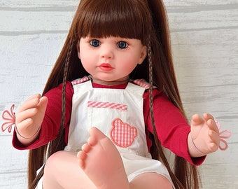 Reborn Baby Toddler Doll, Soft Vinyl Cloth Body, 60cms, 1.5Kgs, Brown Hair, Muñeca Renacida Present For Girls Birthday Gift Ready To Ship