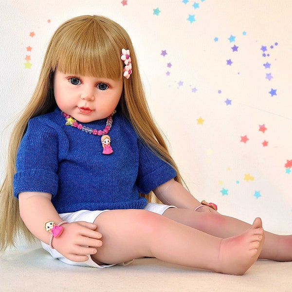 Poupée bébé Reborn, jolie poupée aux cheveux blonds, 23 pouces, 58 cm, corps en tissu de silicone doux, petite fille réaliste et réaliste, prête à être expédiée