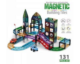 Bloques de Construcción Magnéticos Juego de Pistas de Coche de 131 Piezas, Bloques de Construcción, Azulejos Magnéticos de Bricolaje, Juguetes Educativos, Regalo para Niños, Juguetes STEM