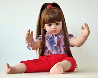 Realistic 24 inches Reborn Doll, Soft Vinyl Limbs, Cloth Body, Lifelike Toddler Girl Dolls, Birthday Present, Gift for Girls Ready To Ship