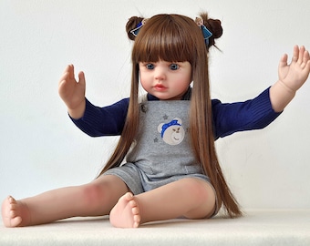 Realistica bambola rinata da 24 pollici, arti morbidi in silicone, corpo in tessuto, bambole realistiche per bambine, regalo di compleanno, regalo per ragazze pronto per la spedizione