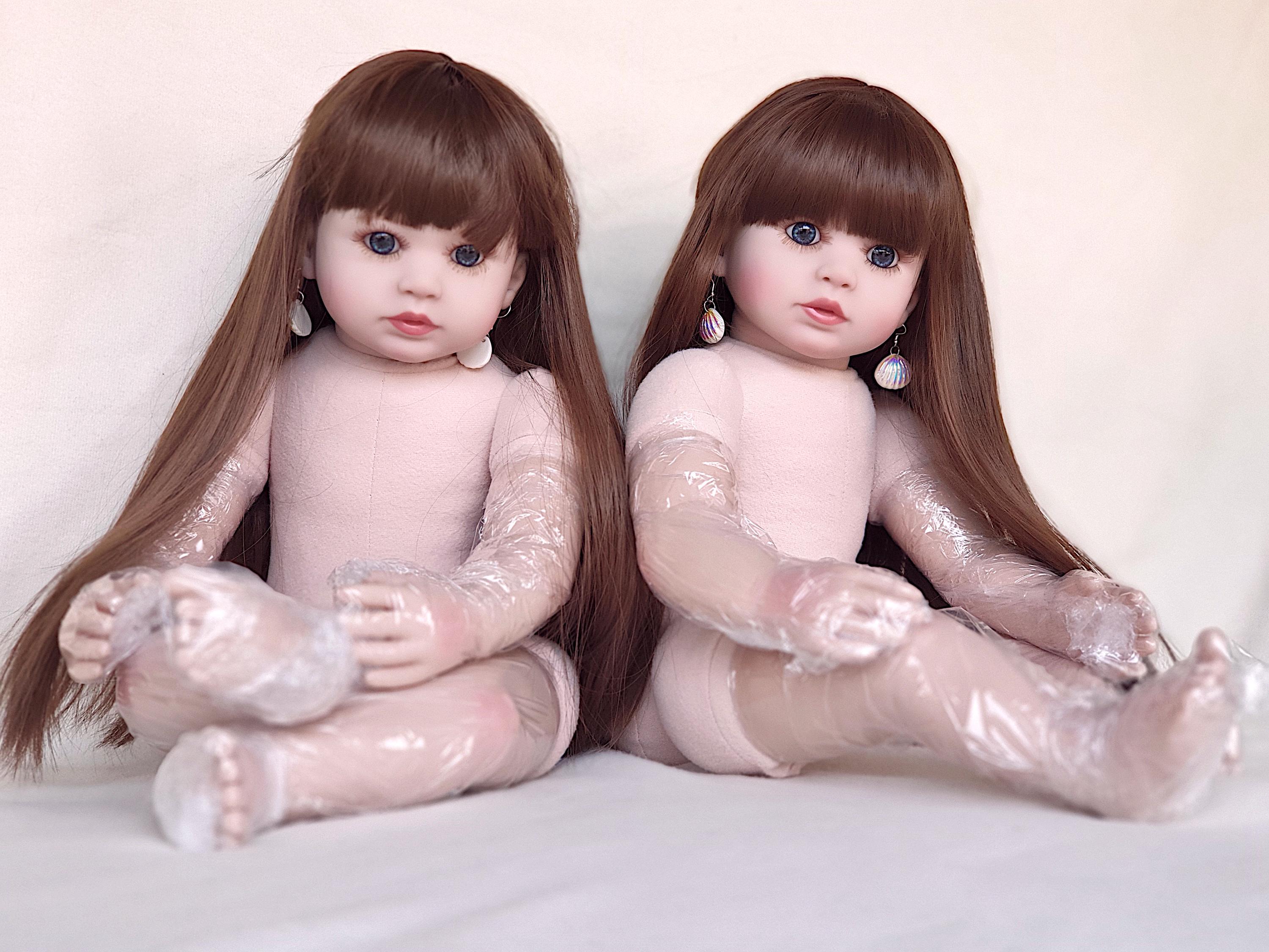 Realistic Twin Toddler Reborn Dolls, 60cm Tall, Each, Long Brown Hair  Cloth Body Soft Vinyl, Bambolina, Poupée bébé, Birthday Present