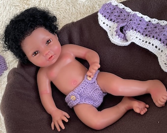 Reborn Baby Girl Doll Ashanti Full Body Solid Silicone, 34cm Mini Preemie 1.2kg Dark Skin, Realistic Rooted Hair, Bathable, Ready to Ship