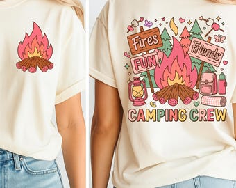 Fires, Fun & Friends Camping Crew – Cute Summer Campfire SVG PNG for Sublimation, Cricut, Family Trip Tee Design, Outdoor Lover Art