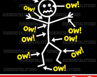 Funny Stick Figure Pain Chart SVG PNG, Physical Therapy Humor Clipart, Injury Body Diagram, Ow My Body Printable Sublimation Design