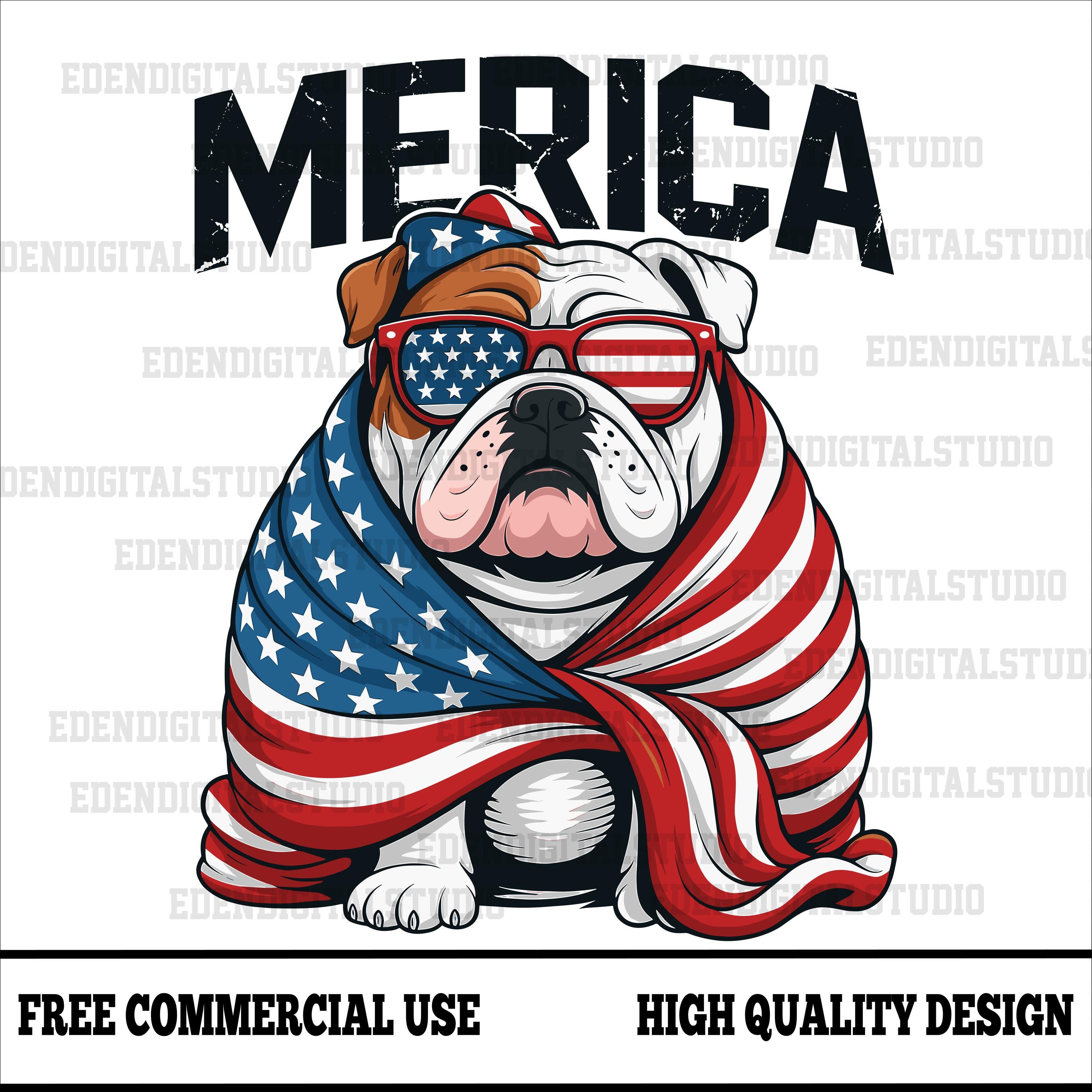 Funny American Bulldog Wearing USA Flag Glasses Patriotic Dog 4th