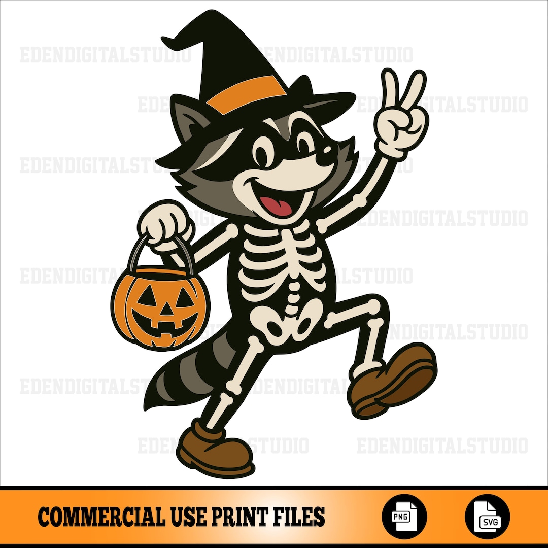 Cute Halloween Raccoon Skeleton Clipart PNG SVG | Trick or Treat Animal ...