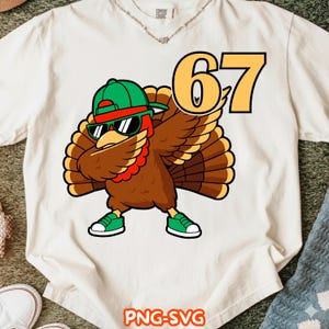 Rolig Dabbing Turkey 67 SVG PNG Thanksgiving-skjortadesign, cool hiphop-kalkonclipart för Cricut-sublimeringsprojekt