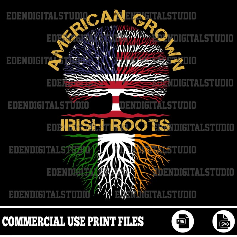 American Grown Irish Roots Flag Tree PNG SVG File for Sublimation ...