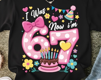 I Was 6 Now I'm 7 Birthday PNG | Cute Girl Birthday Design | Pink Polka Dot Cake Clipart | Kids Party Sublimation | High Quality PNG